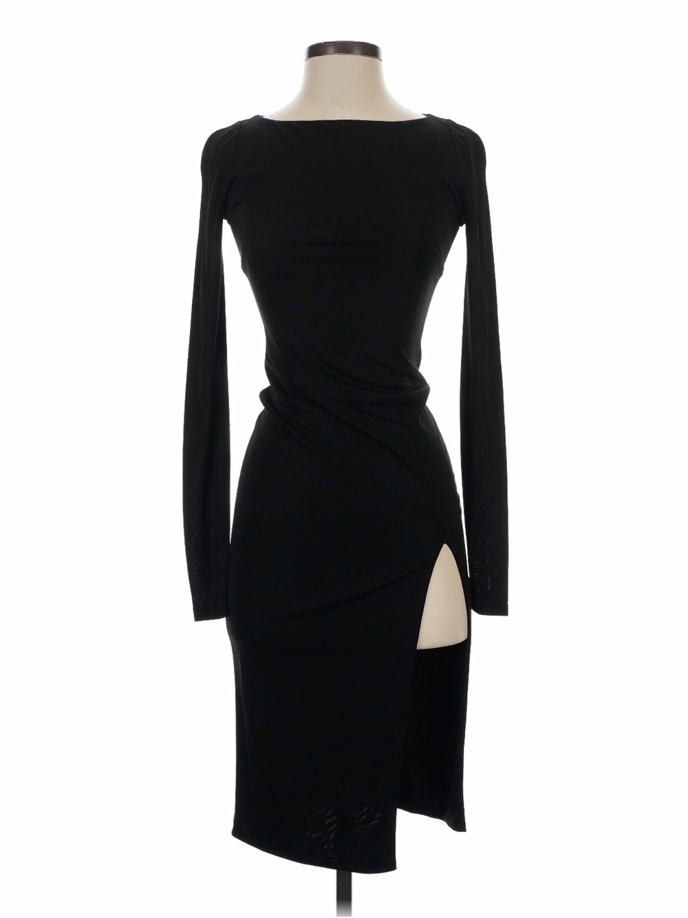 Olcay Gulsen Black Long-Sleeve Bodycon Dress with High Side Slit